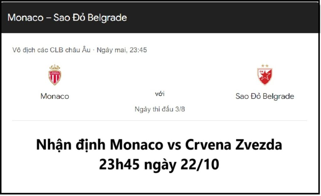 Nhận định Monaco vs Crvena Zvezda. 23h45 ngày 22.10